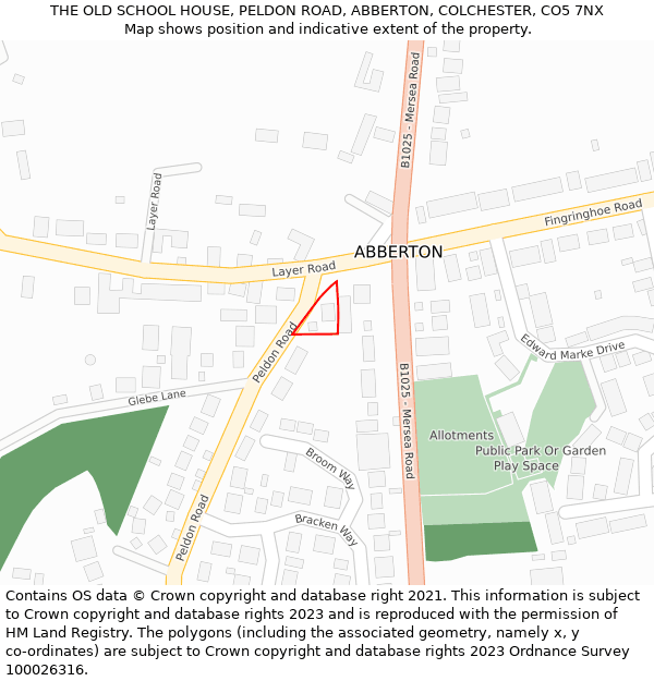 THE OLD SCHOOL HOUSE, PELDON ROAD, ABBERTON, COLCHESTER, CO5 7NX: Location map and indicative extent of plot