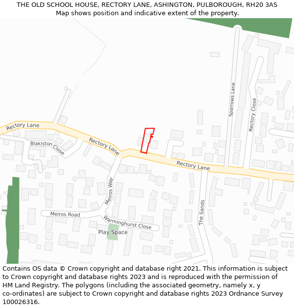 THE OLD SCHOOL HOUSE, RECTORY LANE, ASHINGTON, PULBOROUGH, RH20 3AS: Location map and indicative extent of plot