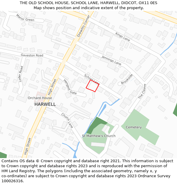 THE OLD SCHOOL HOUSE, SCHOOL LANE, HARWELL, DIDCOT, OX11 0ES: Location map and indicative extent of plot