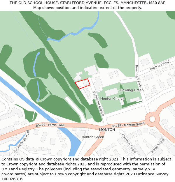 THE OLD SCHOOL HOUSE, STABLEFORD AVENUE, ECCLES, MANCHESTER, M30 8AP: Location map and indicative extent of plot