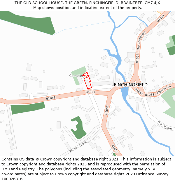 THE OLD SCHOOL HOUSE, THE GREEN, FINCHINGFIELD, BRAINTREE, CM7 4JX: Location map and indicative extent of plot