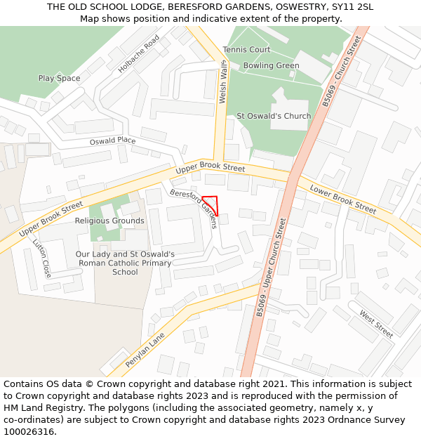 THE OLD SCHOOL LODGE, BERESFORD GARDENS, OSWESTRY, SY11 2SL: Location map and indicative extent of plot