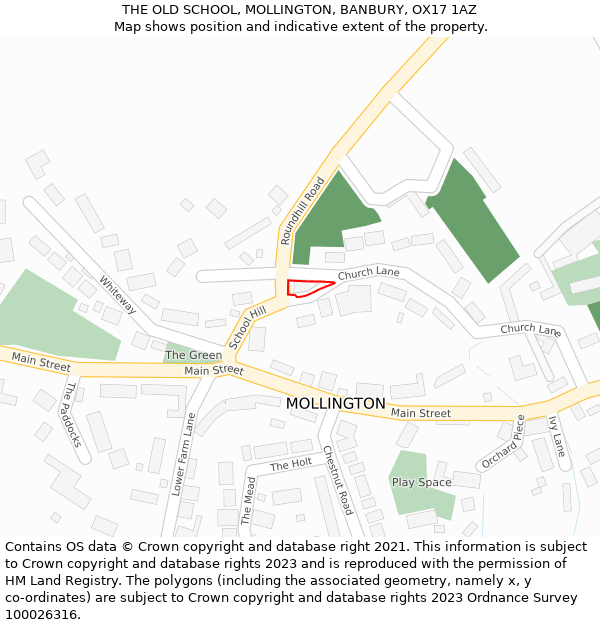 THE OLD SCHOOL, MOLLINGTON, BANBURY, OX17 1AZ: Location map and indicative extent of plot