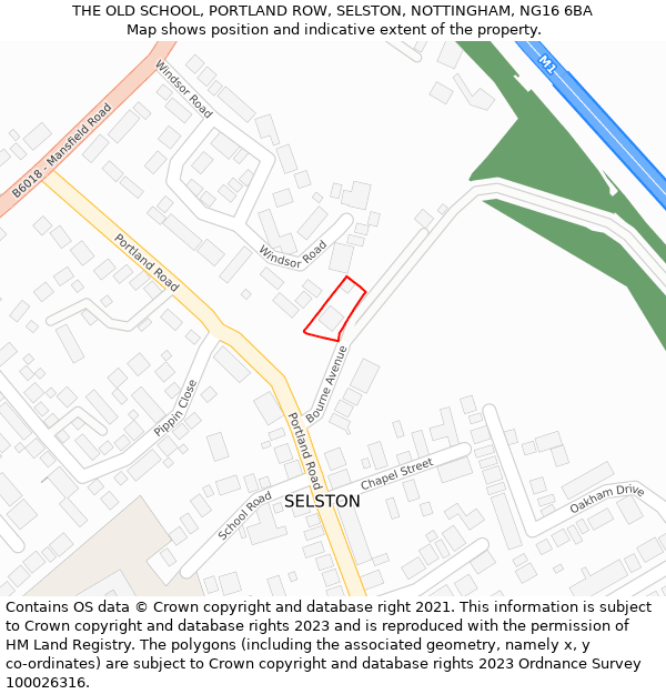 THE OLD SCHOOL, PORTLAND ROW, SELSTON, NOTTINGHAM, NG16 6BA: Location map and indicative extent of plot
