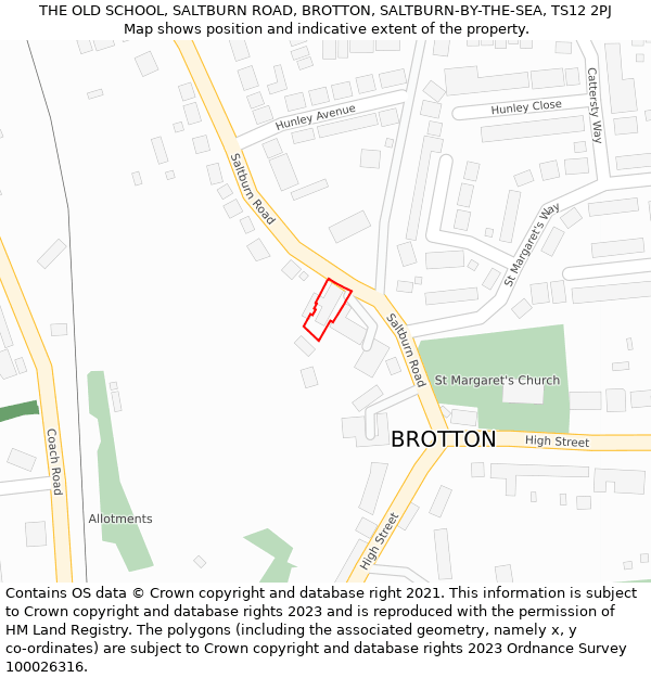 THE OLD SCHOOL, SALTBURN ROAD, BROTTON, SALTBURN-BY-THE-SEA, TS12 2PJ: Location map and indicative extent of plot