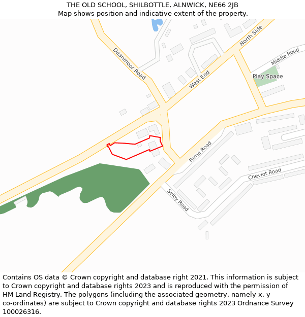 THE OLD SCHOOL, SHILBOTTLE, ALNWICK, NE66 2JB: Location map and indicative extent of plot