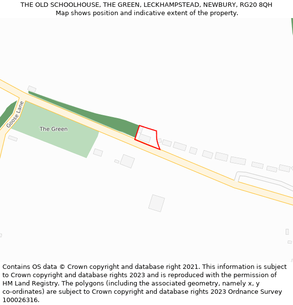 THE OLD SCHOOLHOUSE, THE GREEN, LECKHAMPSTEAD, NEWBURY, RG20 8QH: Location map and indicative extent of plot