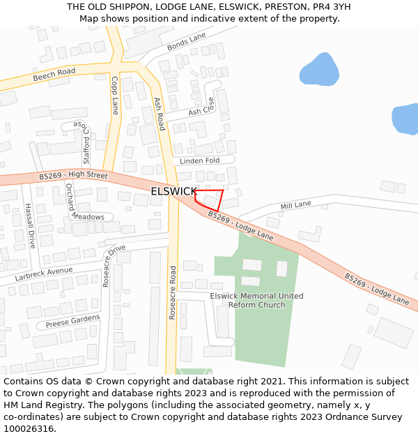 THE OLD SHIPPON, LODGE LANE, ELSWICK, PRESTON, PR4 3YH: Location map and indicative extent of plot