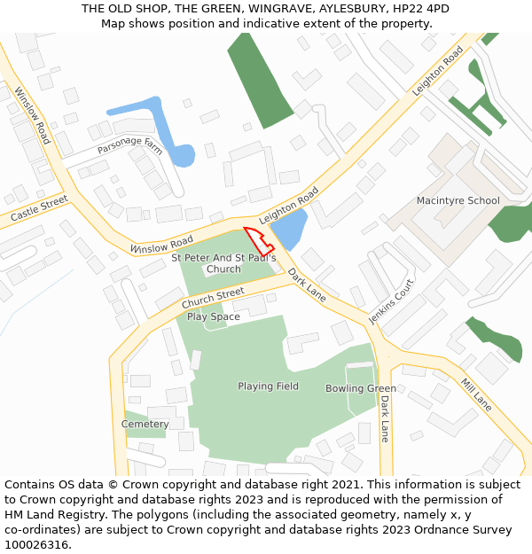 THE OLD SHOP, THE GREEN, WINGRAVE, AYLESBURY, HP22 4PD: Location map and indicative extent of plot