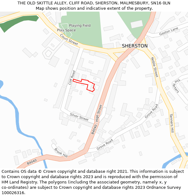 THE OLD SKITTLE ALLEY, CLIFF ROAD, SHERSTON, MALMESBURY, SN16 0LN: Location map and indicative extent of plot