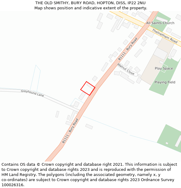 THE OLD SMITHY, BURY ROAD, HOPTON, DISS, IP22 2NU: Location map and indicative extent of plot