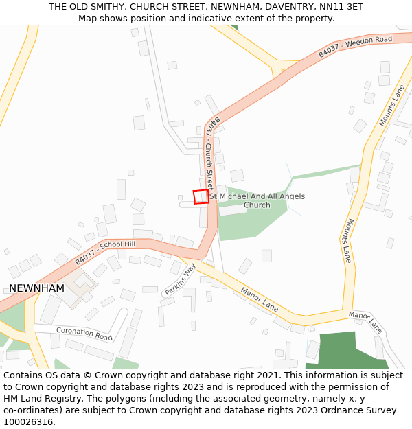 THE OLD SMITHY, CHURCH STREET, NEWNHAM, DAVENTRY, NN11 3ET: Location map and indicative extent of plot