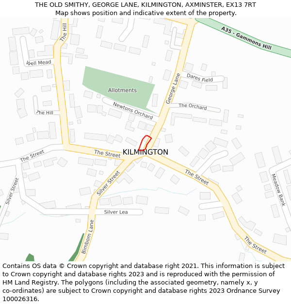 THE OLD SMITHY, GEORGE LANE, KILMINGTON, AXMINSTER, EX13 7RT: Location map and indicative extent of plot