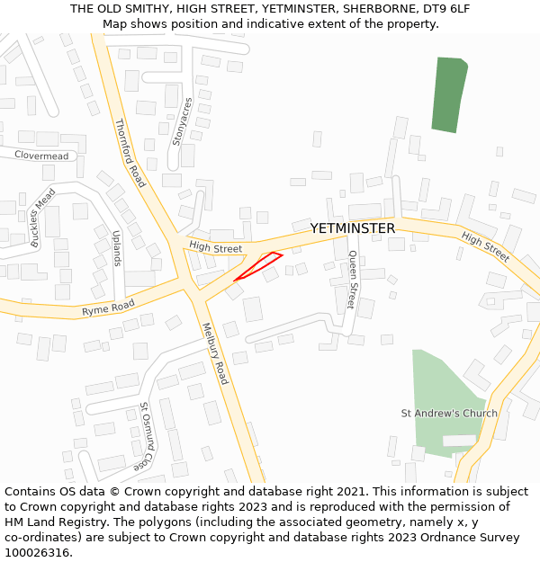 THE OLD SMITHY, HIGH STREET, YETMINSTER, SHERBORNE, DT9 6LF: Location map and indicative extent of plot