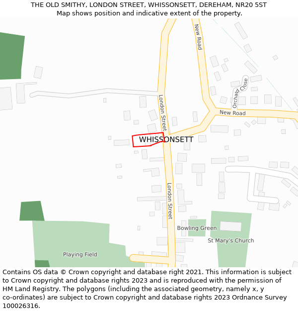 THE OLD SMITHY, LONDON STREET, WHISSONSETT, DEREHAM, NR20 5ST: Location map and indicative extent of plot