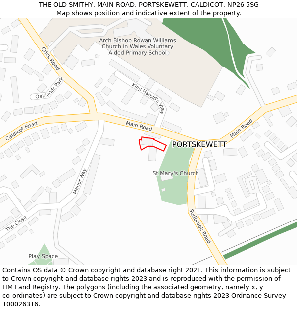 THE OLD SMITHY, MAIN ROAD, PORTSKEWETT, CALDICOT, NP26 5SG: Location map and indicative extent of plot