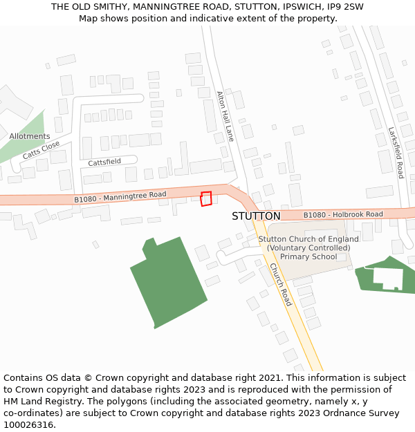 THE OLD SMITHY, MANNINGTREE ROAD, STUTTON, IPSWICH, IP9 2SW: Location map and indicative extent of plot