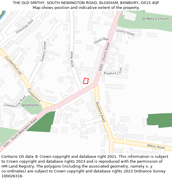 THE OLD SMITHY, SOUTH NEWINGTON ROAD, BLOXHAM, BANBURY, OX15 4QF: Location map and indicative extent of plot