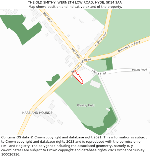 THE OLD SMITHY, WERNETH LOW ROAD, HYDE, SK14 3AA: Location map and indicative extent of plot