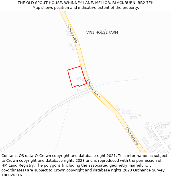 THE OLD SPOUT HOUSE, WHINNEY LANE, MELLOR, BLACKBURN, BB2 7EH: Location map and indicative extent of plot