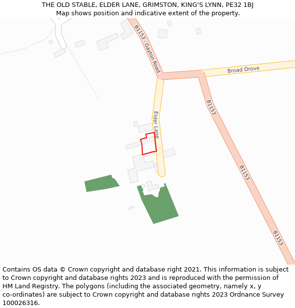 THE OLD STABLE, ELDER LANE, GRIMSTON, KING'S LYNN, PE32 1BJ: Location map and indicative extent of plot