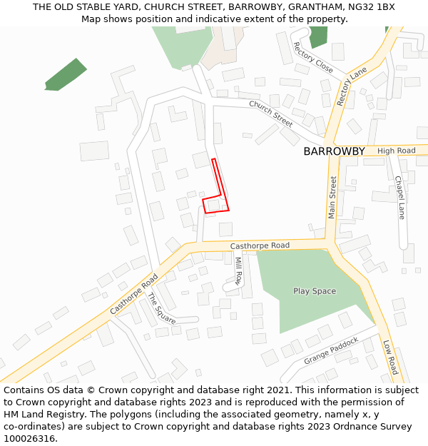 THE OLD STABLE YARD, CHURCH STREET, BARROWBY, GRANTHAM, NG32 1BX: Location map and indicative extent of plot