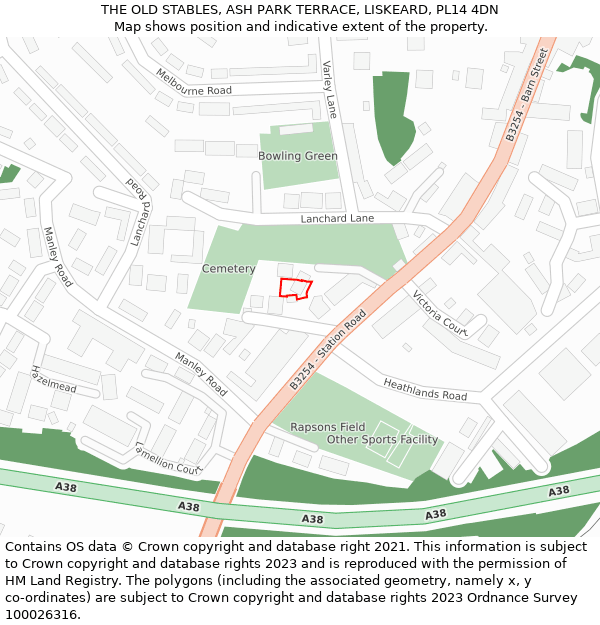 THE OLD STABLES, ASH PARK TERRACE, LISKEARD, PL14 4DN: Location map and indicative extent of plot