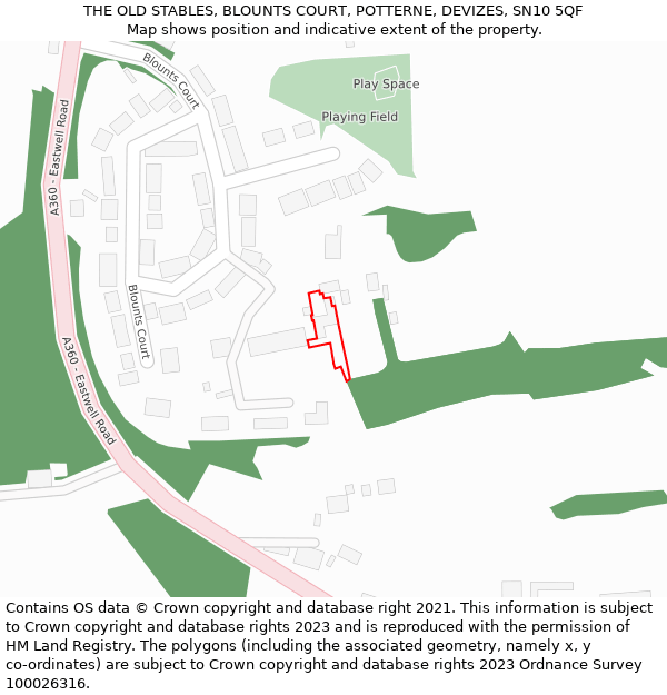THE OLD STABLES, BLOUNTS COURT, POTTERNE, DEVIZES, SN10 5QF: Location map and indicative extent of plot