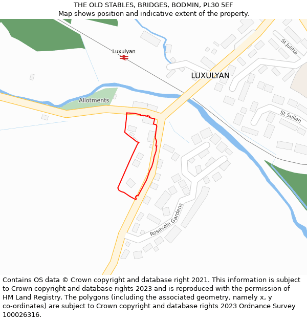 THE OLD STABLES, BRIDGES, BODMIN, PL30 5EF: Location map and indicative extent of plot