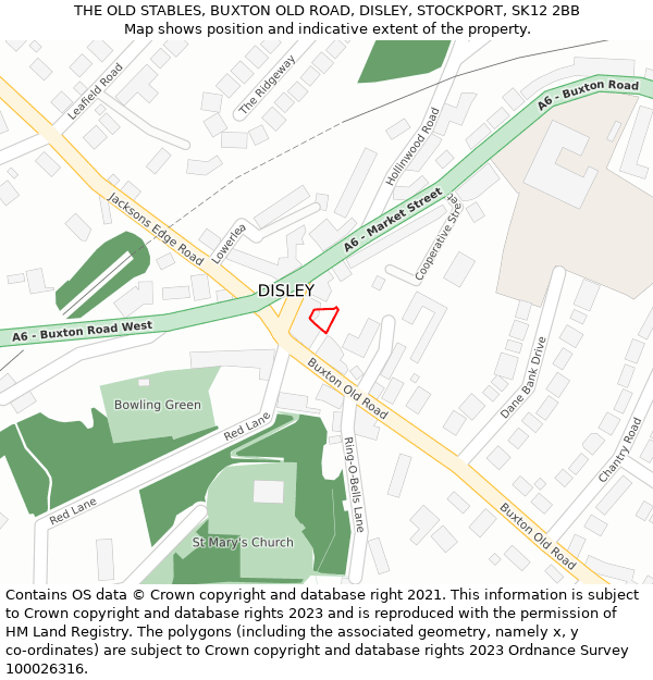 THE OLD STABLES, BUXTON OLD ROAD, DISLEY, STOCKPORT, SK12 2BB: Location map and indicative extent of plot