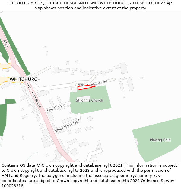 THE OLD STABLES, CHURCH HEADLAND LANE, WHITCHURCH, AYLESBURY, HP22 4JX: Location map and indicative extent of plot