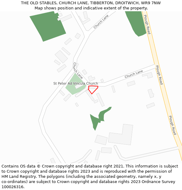 THE OLD STABLES, CHURCH LANE, TIBBERTON, DROITWICH, WR9 7NW: Location map and indicative extent of plot