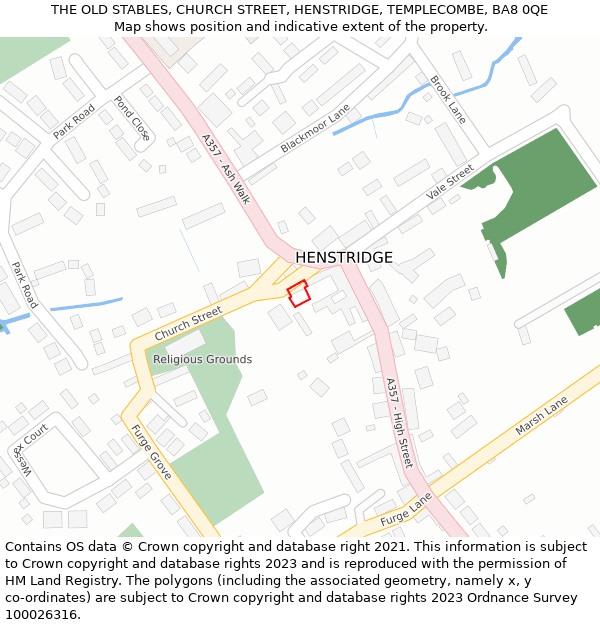 THE OLD STABLES, CHURCH STREET, HENSTRIDGE, TEMPLECOMBE, BA8 0QE: Location map and indicative extent of plot