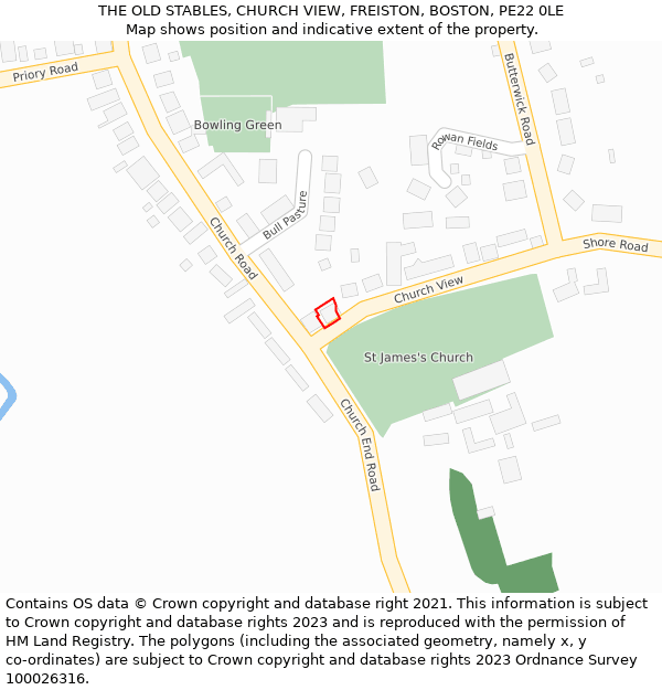 THE OLD STABLES, CHURCH VIEW, FREISTON, BOSTON, PE22 0LE: Location map and indicative extent of plot