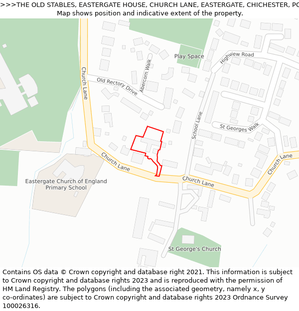 THE OLD STABLES, EASTERGATE HOUSE, CHURCH LANE, EASTERGATE, CHICHESTER, PO20 3UT: Location map and indicative extent of plot