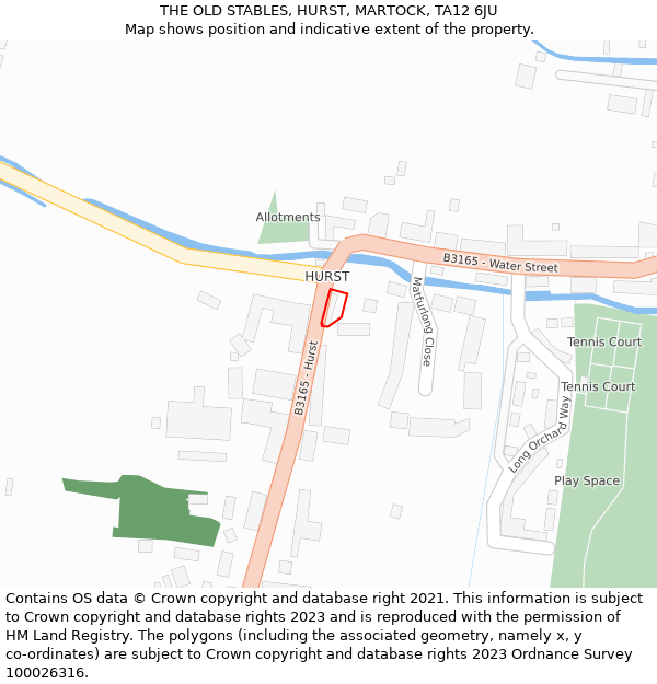 THE OLD STABLES, HURST, MARTOCK, TA12 6JU: Location map and indicative extent of plot