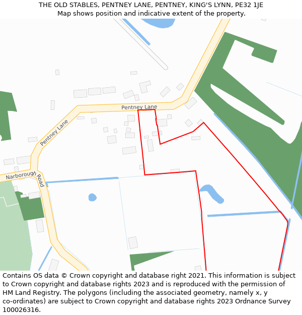 THE OLD STABLES, PENTNEY LANE, PENTNEY, KING'S LYNN, PE32 1JE: Location map and indicative extent of plot