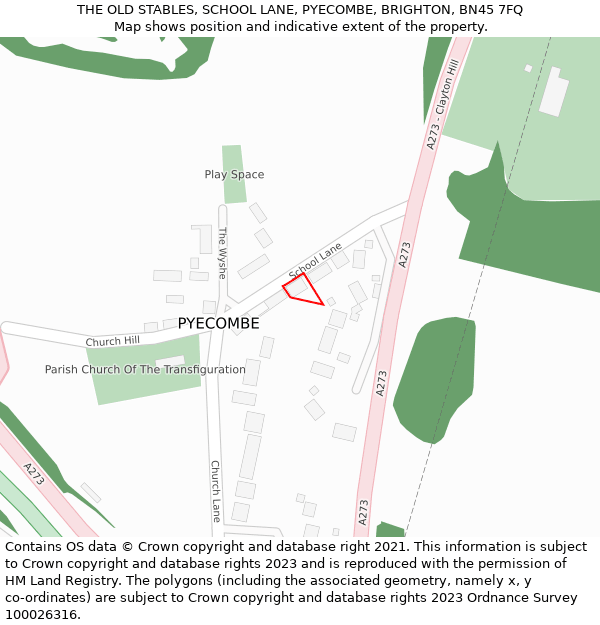 THE OLD STABLES, SCHOOL LANE, PYECOMBE, BRIGHTON, BN45 7FQ: Location map and indicative extent of plot