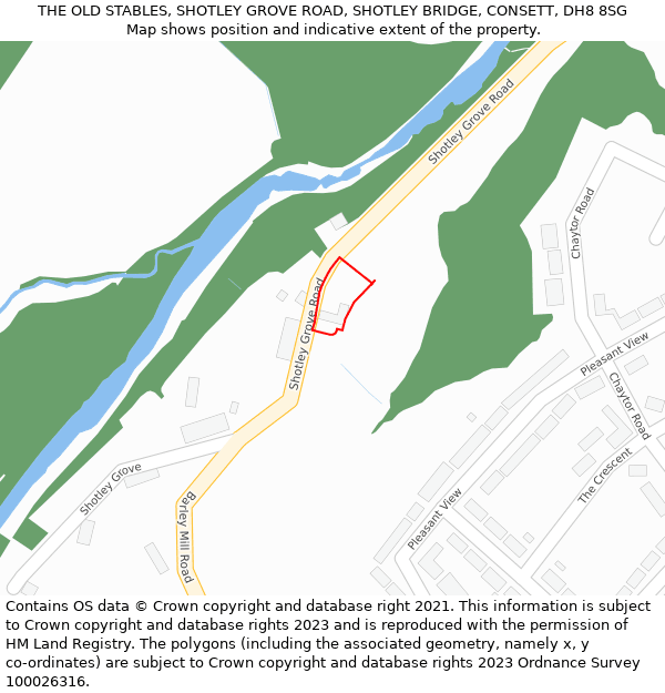 THE OLD STABLES, SHOTLEY GROVE ROAD, SHOTLEY BRIDGE, CONSETT, DH8 8SG: Location map and indicative extent of plot