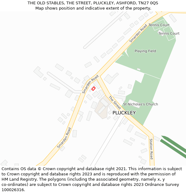 THE OLD STABLES, THE STREET, PLUCKLEY, ASHFORD, TN27 0QS: Location map and indicative extent of plot