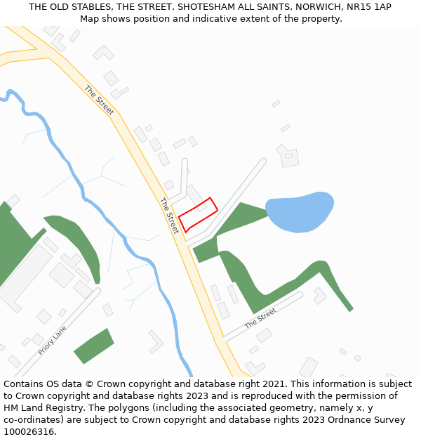 THE OLD STABLES, THE STREET, SHOTESHAM ALL SAINTS, NORWICH, NR15 1AP: Location map and indicative extent of plot