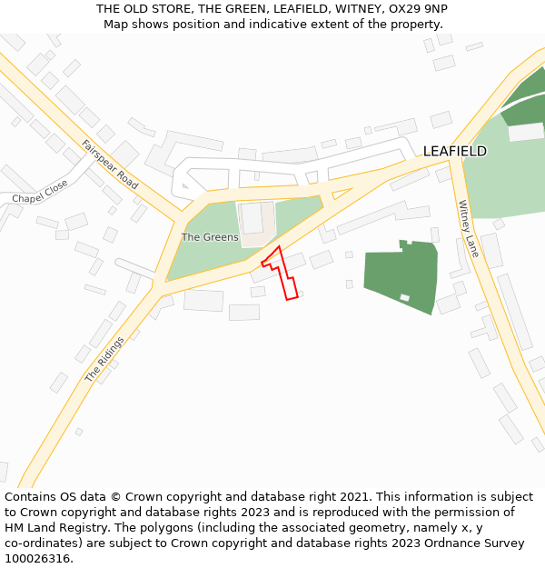 THE OLD STORE, THE GREEN, LEAFIELD, WITNEY, OX29 9NP: Location map and indicative extent of plot