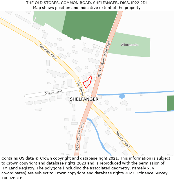THE OLD STORES, COMMON ROAD, SHELFANGER, DISS, IP22 2DL: Location map and indicative extent of plot