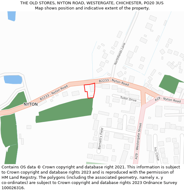 THE OLD STORES, NYTON ROAD, WESTERGATE, CHICHESTER, PO20 3US: Location map and indicative extent of plot