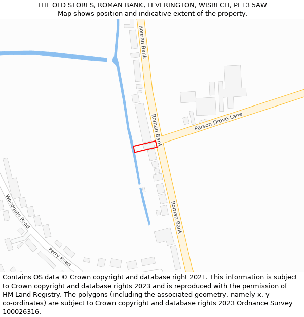 THE OLD STORES, ROMAN BANK, LEVERINGTON, WISBECH, PE13 5AW: Location map and indicative extent of plot