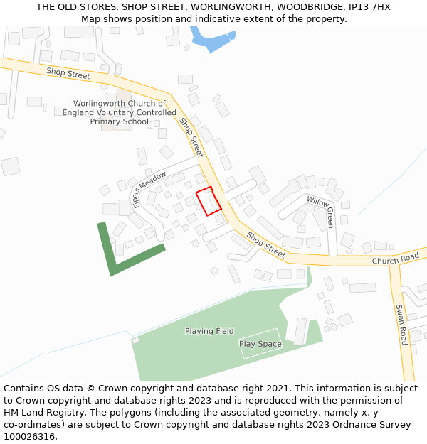 THE OLD STORES, SHOP STREET, WORLINGWORTH, WOODBRIDGE, IP13 7HX: Location map and indicative extent of plot