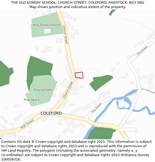 THE OLD SUNDAY SCHOOL, CHURCH STREET, COLEFORD, RADSTOCK, BA3 5NG: Location map and indicative extent of plot
