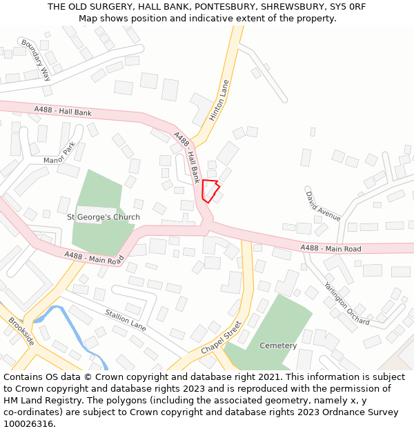 THE OLD SURGERY, HALL BANK, PONTESBURY, SHREWSBURY, SY5 0RF: Location map and indicative extent of plot