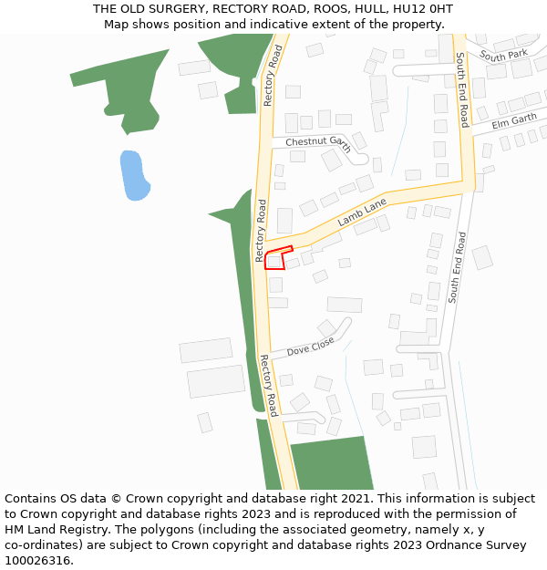 THE OLD SURGERY, RECTORY ROAD, ROOS, HULL, HU12 0HT: Location map and indicative extent of plot