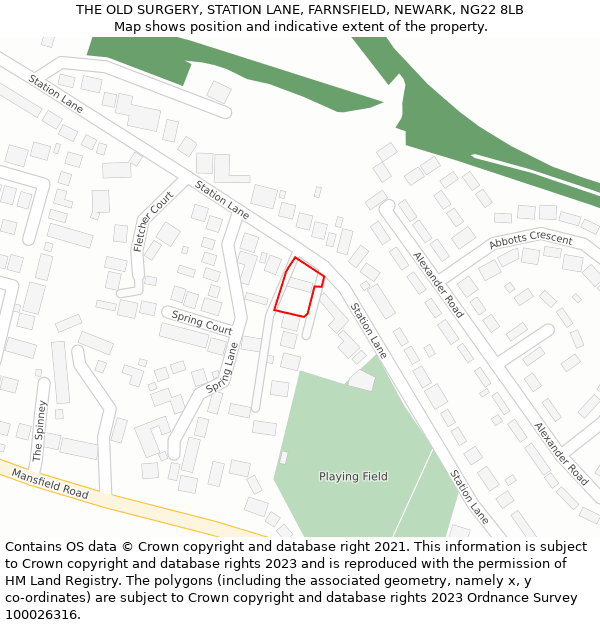 THE OLD SURGERY, STATION LANE, FARNSFIELD, NEWARK, NG22 8LB: Location map and indicative extent of plot